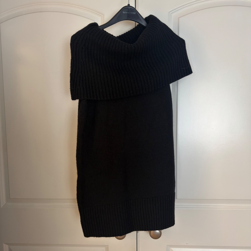 Ann Taylor Black Cowl Neck Sweater Vest Off Shoulder Tunic Knit Large NWT $88